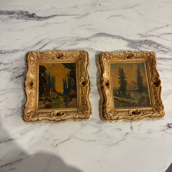 Vintage Chalkware framed lithograph prints - - Picture 2 of 15